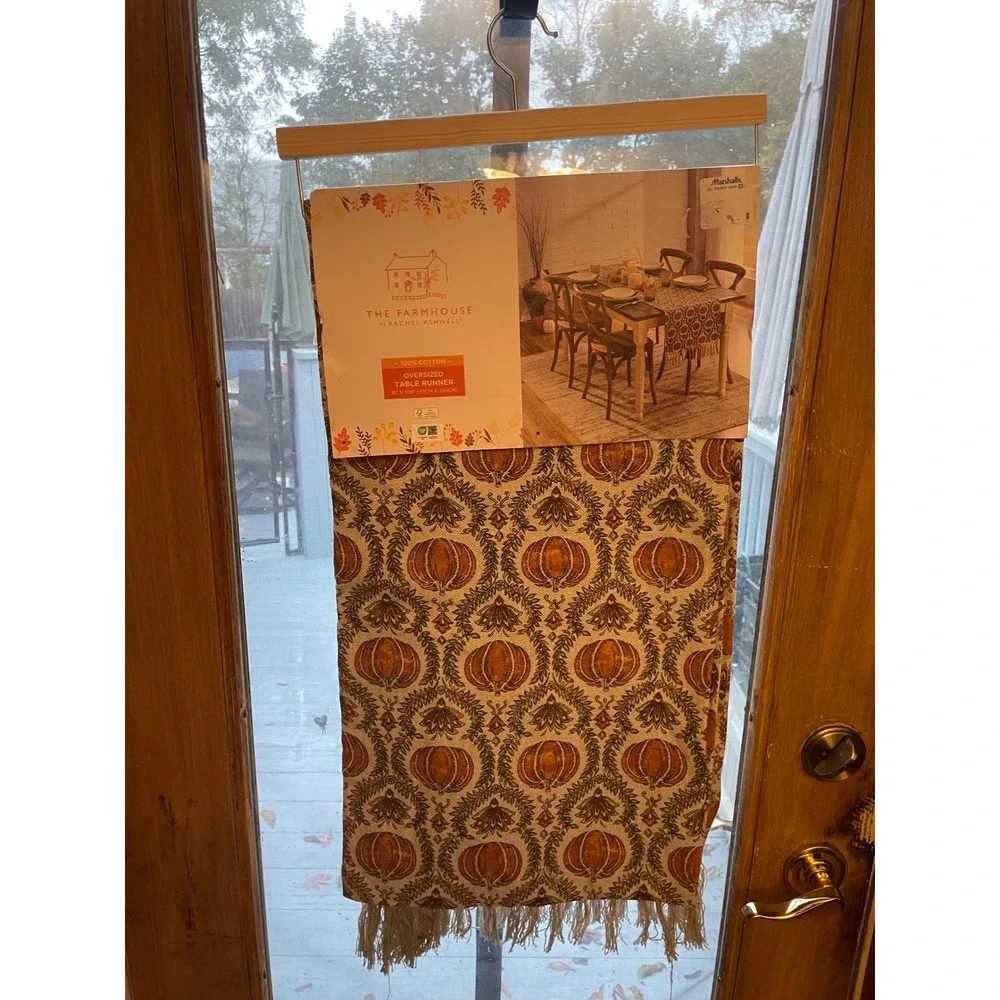 Farmhouse Rachel Ashwell Pumpkin Damask Table Runner‎ Fall Decor 18x108